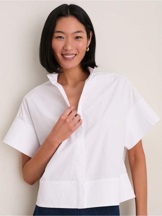 Tuckernuck Tops - NWOT | Tuckernuck White Short Sleeve Trapunto Stitch Sofia Poplin Shirt Size S